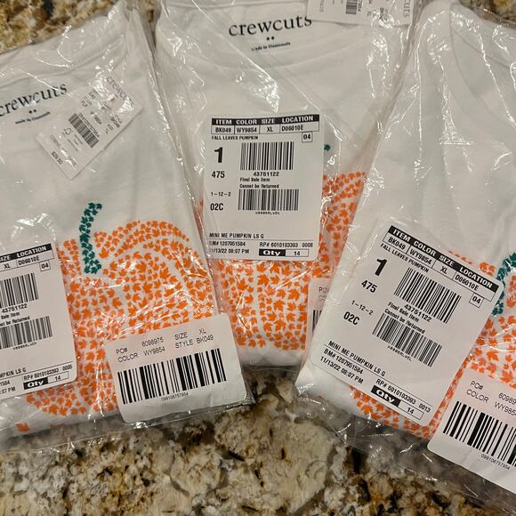 NWT J. Crew Girls' White W/Pumpkin & Fall Leaves Graphic Tee - SIZE XL (12-14) - Picture 7 of 8